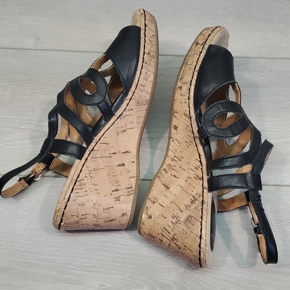 B.O.C Born Women Jalina Cork Wedge Ankle Strap Comfort Slide Sandals shoes sz 9M